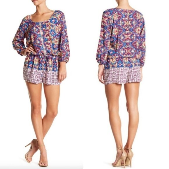 Michael Stars Pants - Michael Stars Talum Romper Bright Border Print Playsuit Bohemian Playsuit XS